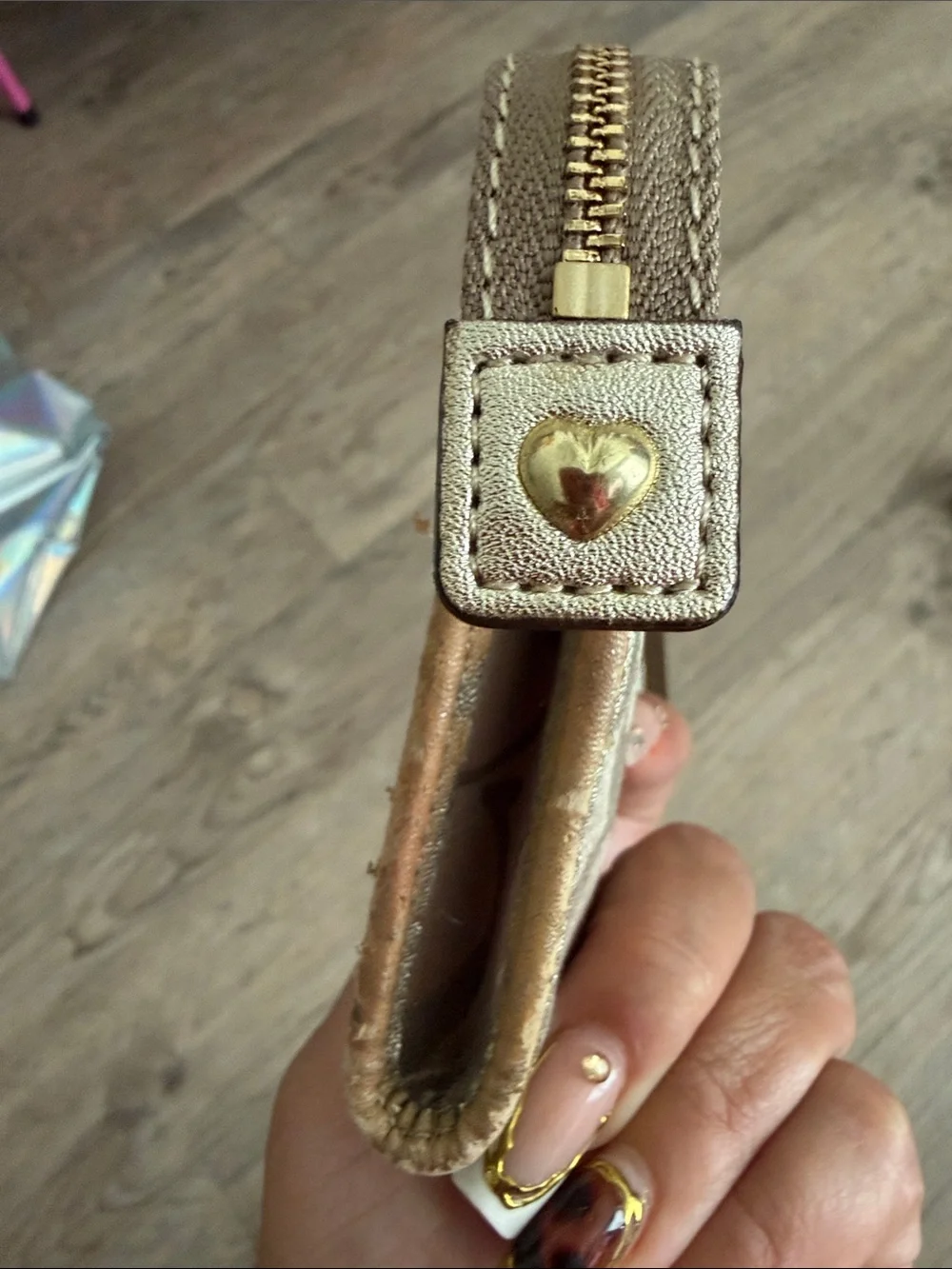 Coach Taupe Signature Canvas Wristlet with Turquoise, Pink & Yellow Accents